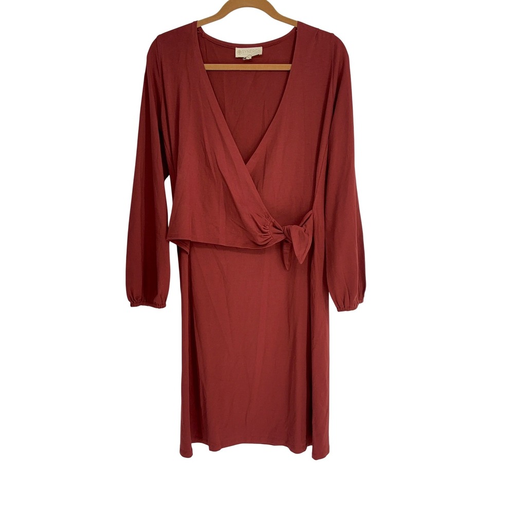 Synergy Organic Clothing Dress Long Sleeve Wrap Front Rust Knee Length‎